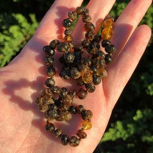 Dark Green Baltic Amber Necklace with Round Beads